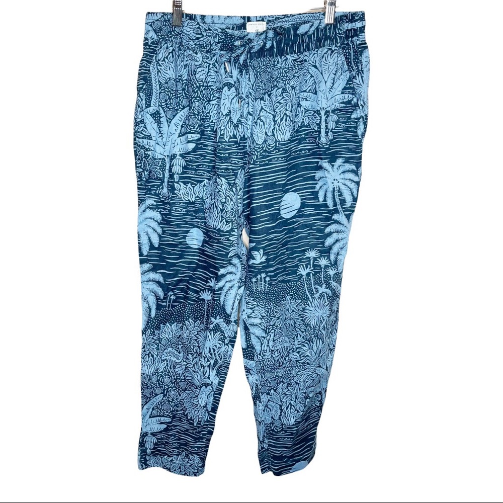 H&M x Desmond & Dempsey Tropical Botanical Print Linen Pants Size 8 - Picture 2 of 7